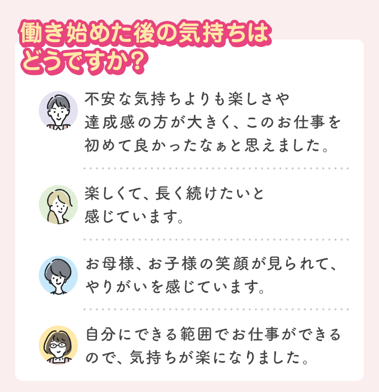 働き始めた後の気持ちはどうですか？
